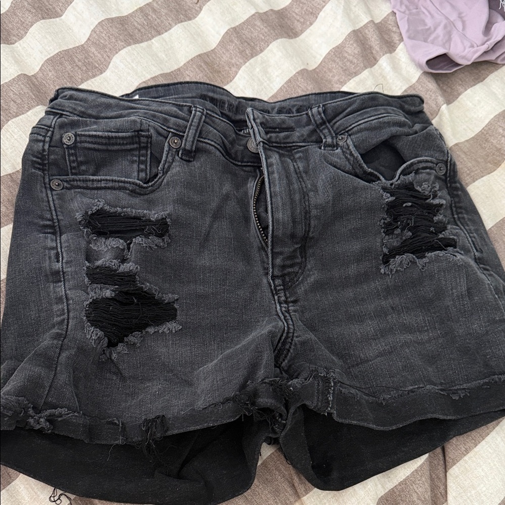 American Eagle Outfitters Black Ripped Jean Shorts